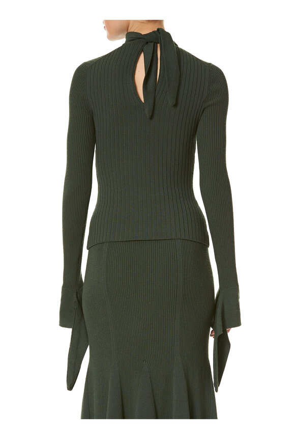 Carolina Herrera - Olive Green Ribbed Knit Turtleneck