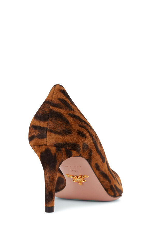 Prada - Brown Suede Leopard Print Pump, 65mm