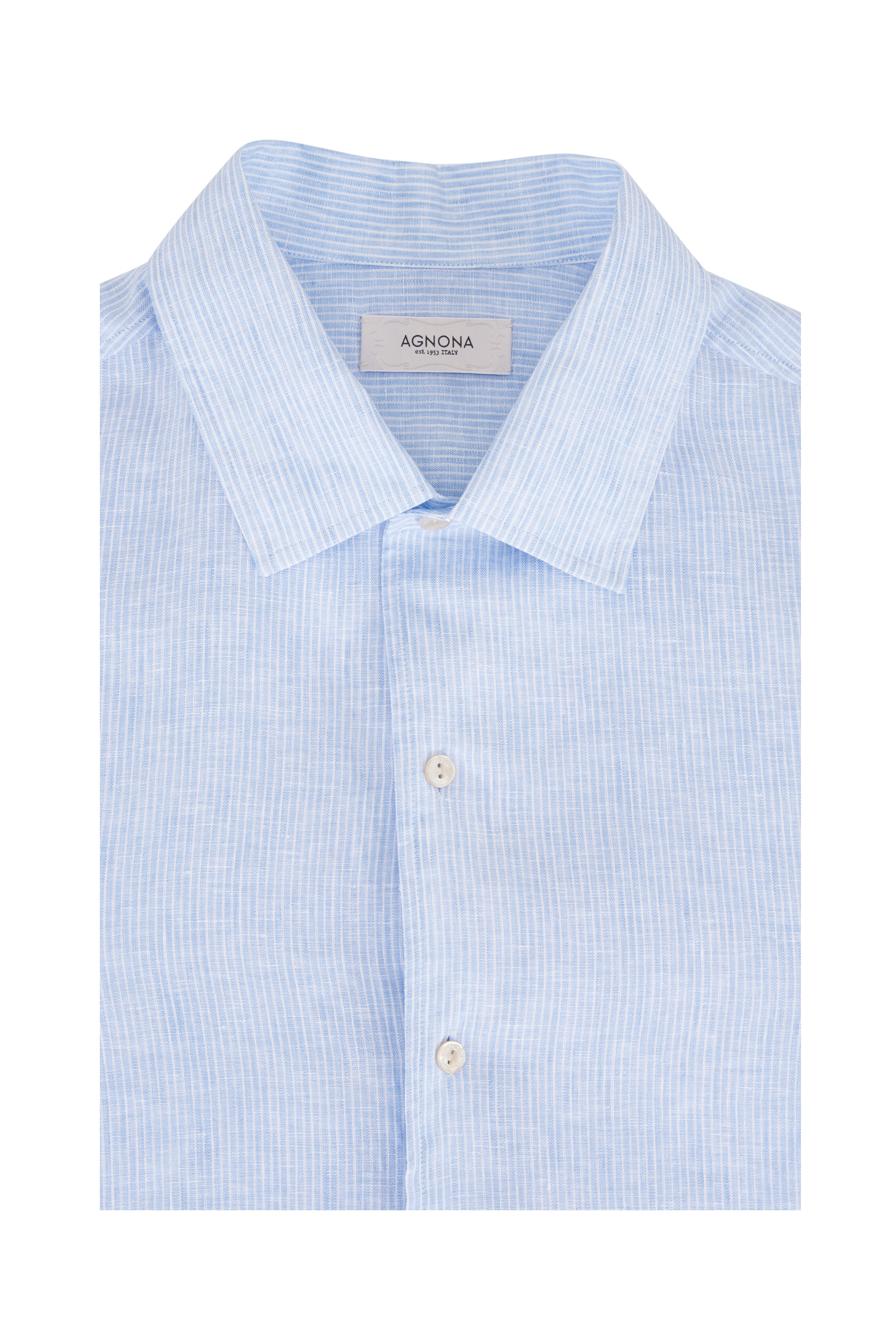 Agnona - Light Blue & White Stripe Linen Sport Shirt