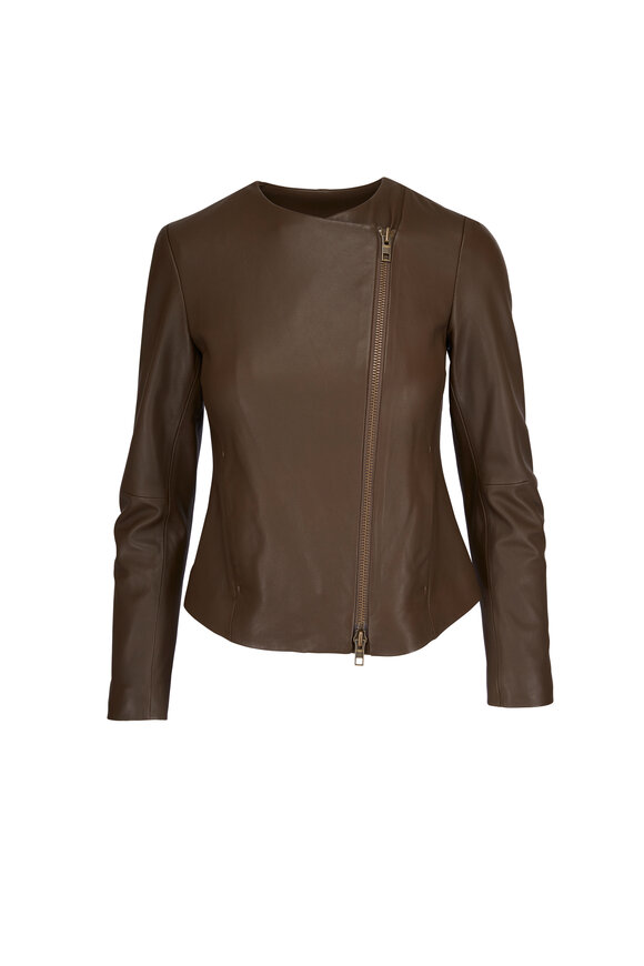 Vince - Olive Green Leather Cross Front Jacket
