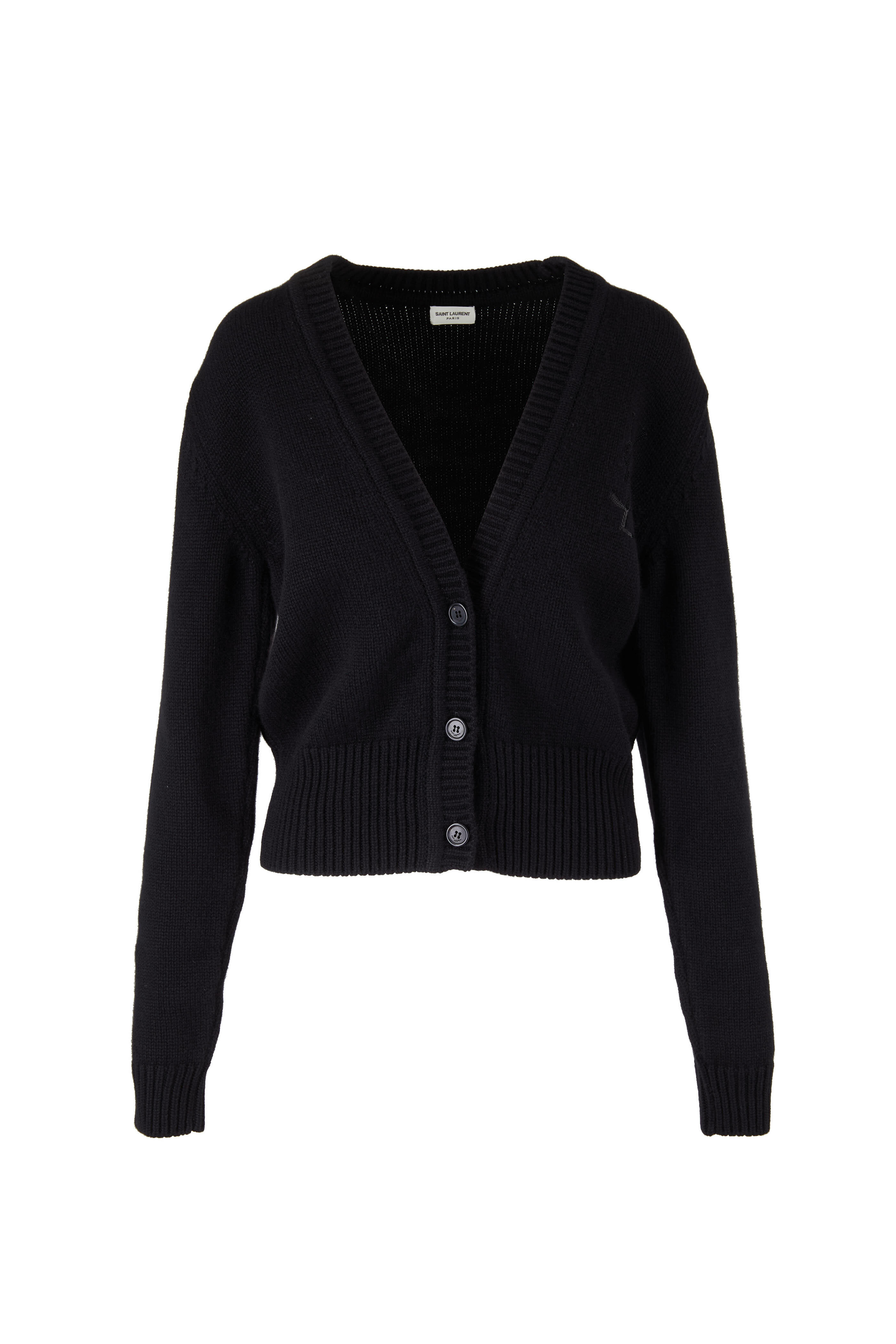 Saint Laurent Black Cashmere Monogramed Cardigan