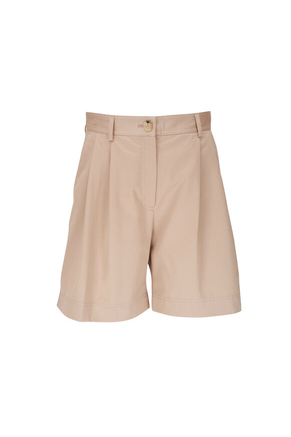 Totême - Overcast Beige Pleated Cotton Twill Shorts