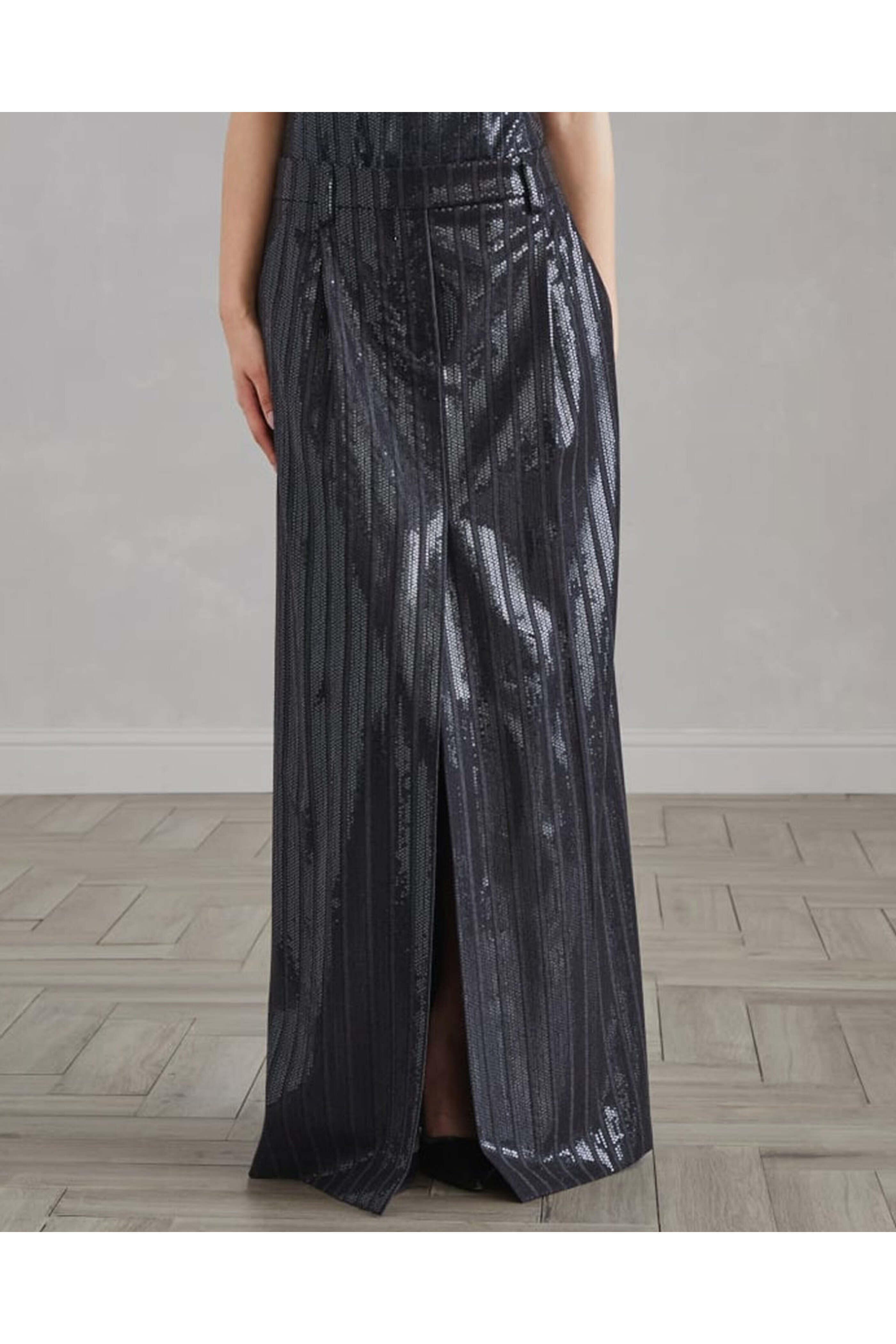 Brunello Cucinelli - Dark Gray Pinstripe Paillette Column