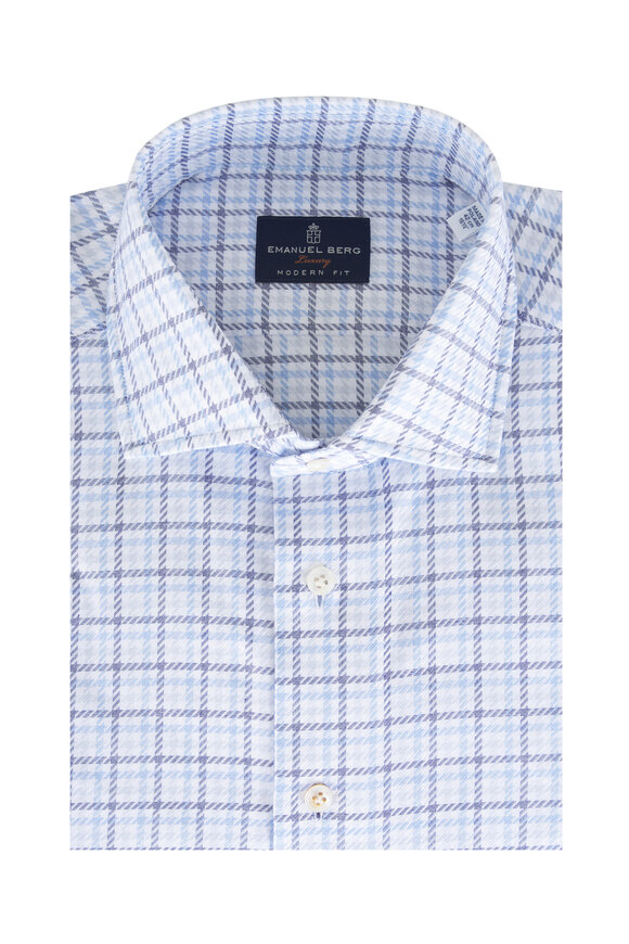 Emanuel Berg Premium Luxury Blue Check Cotton Dress Shirt - view 1