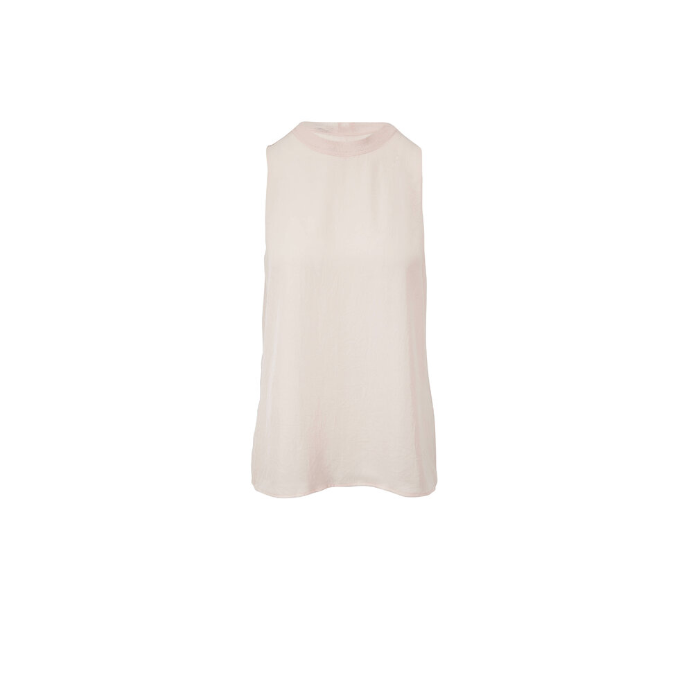 Vince, Rib Trim Silk Tank in Optic White