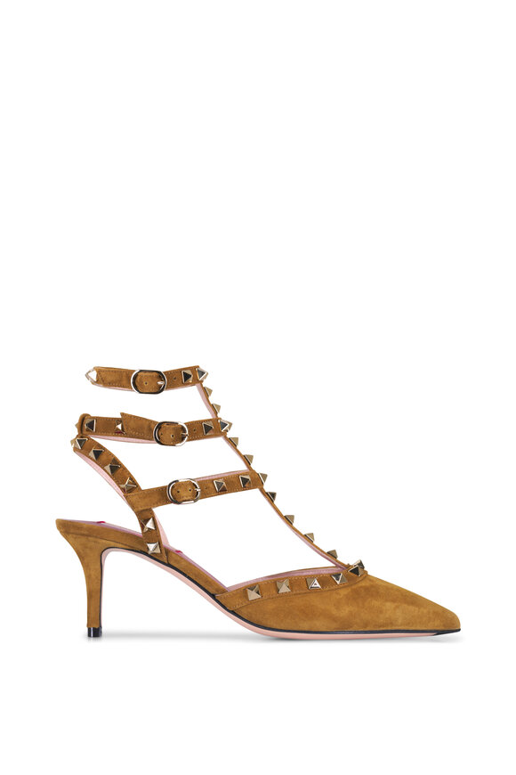 Valentino Garavani Rockstud Havana Beige Suede Ankle Pump, 65mm - view 4