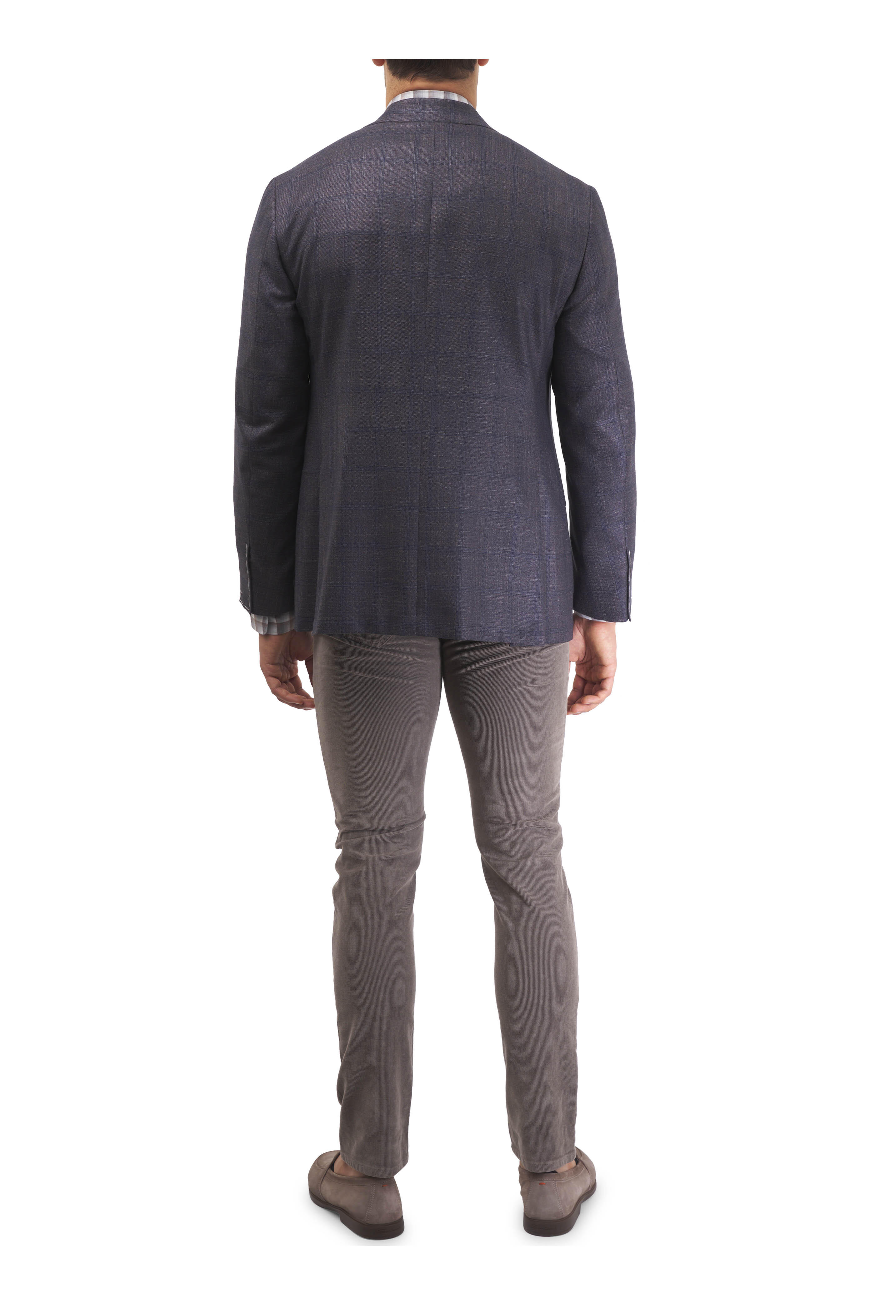 Canali - Kei Brown & Navy Plaid Silk & Cashmere Sportcoat