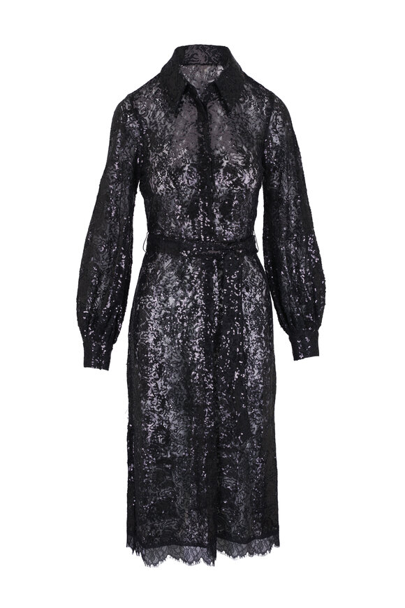 L'Agence Frida Black Sequin Lace Dress