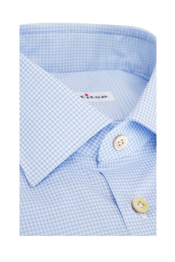 Kiton - Light Blue Small Check Dress Shirt