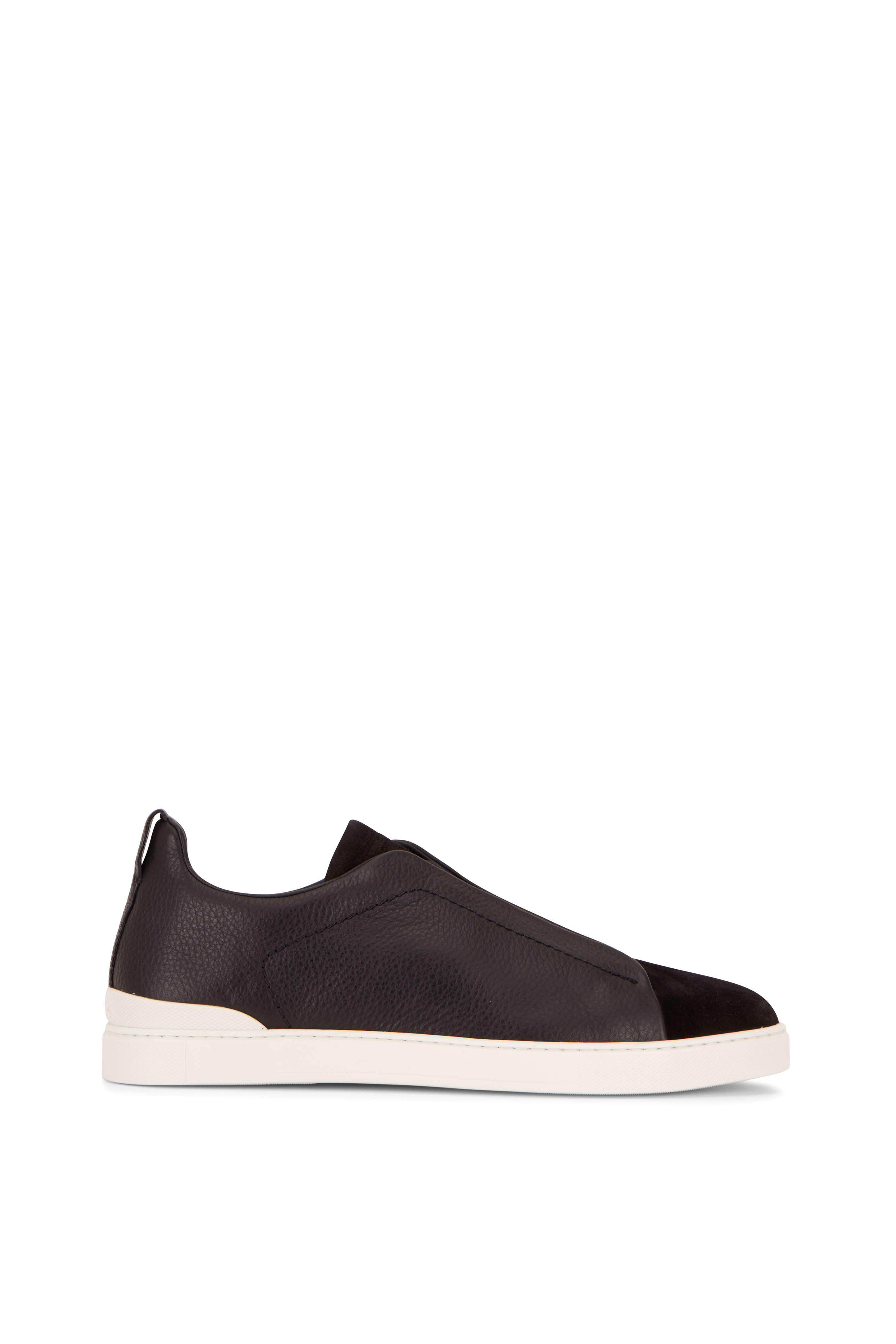 Zegna - Black Leather & Suede Triple Stitch Sneaker