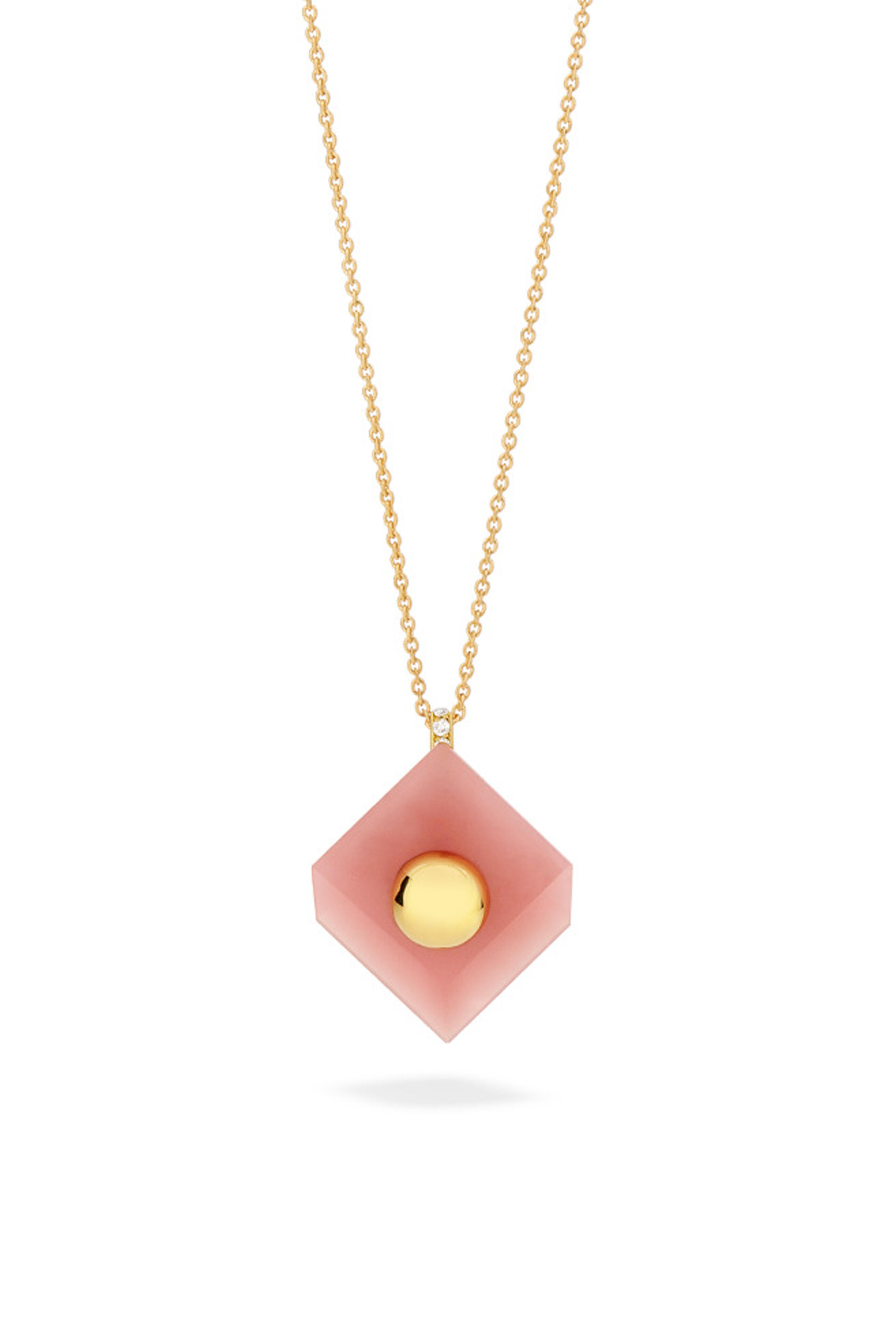 Yael Sonia - Guava Quartz Deco Square Pendant Necklace