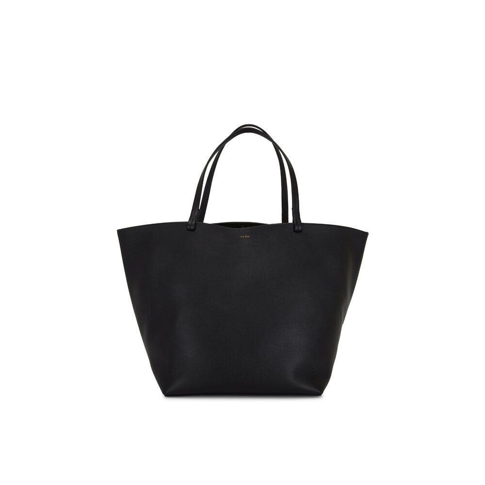 【THE MOZZ】Black Rattan Large Tote Bag The Row - Park Black Smooth Leather Extra Large Tote