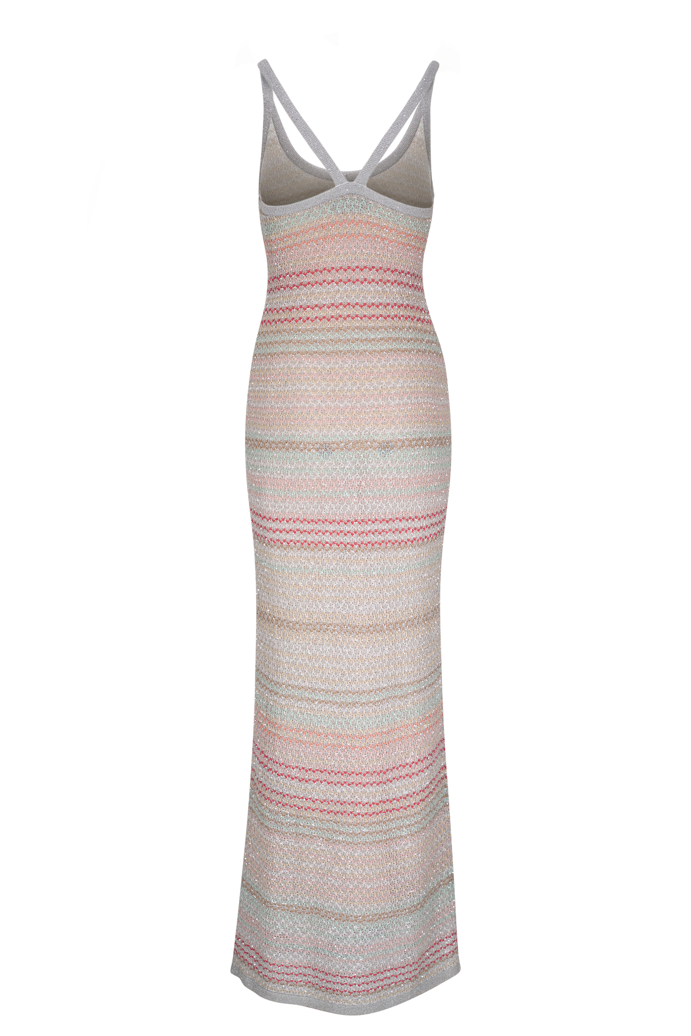 Missoni - Silver Multi Striped Lurex Knit Maxi Tank Dress