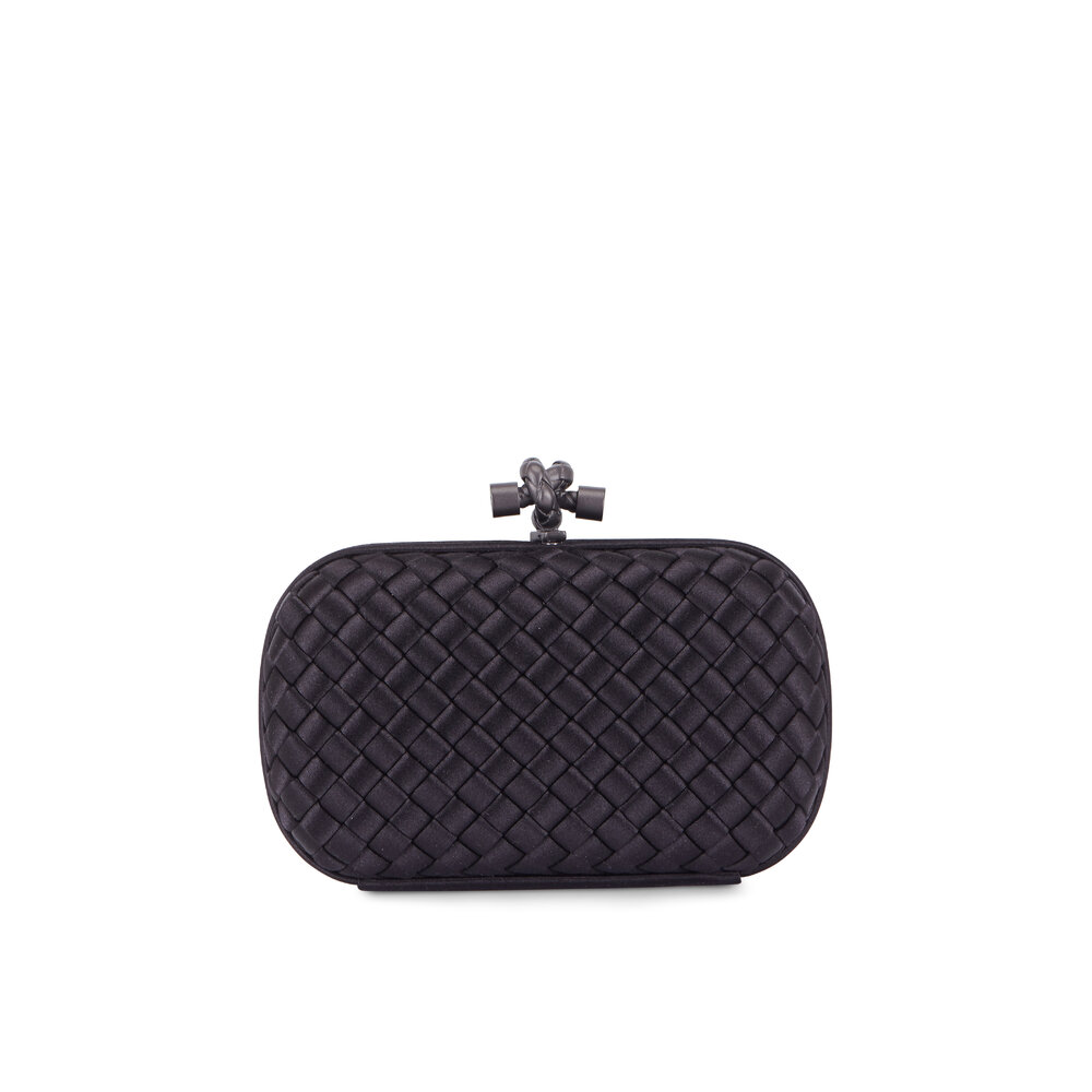 Bottega Veneta Black Intrecciato Satin Knot Clutch