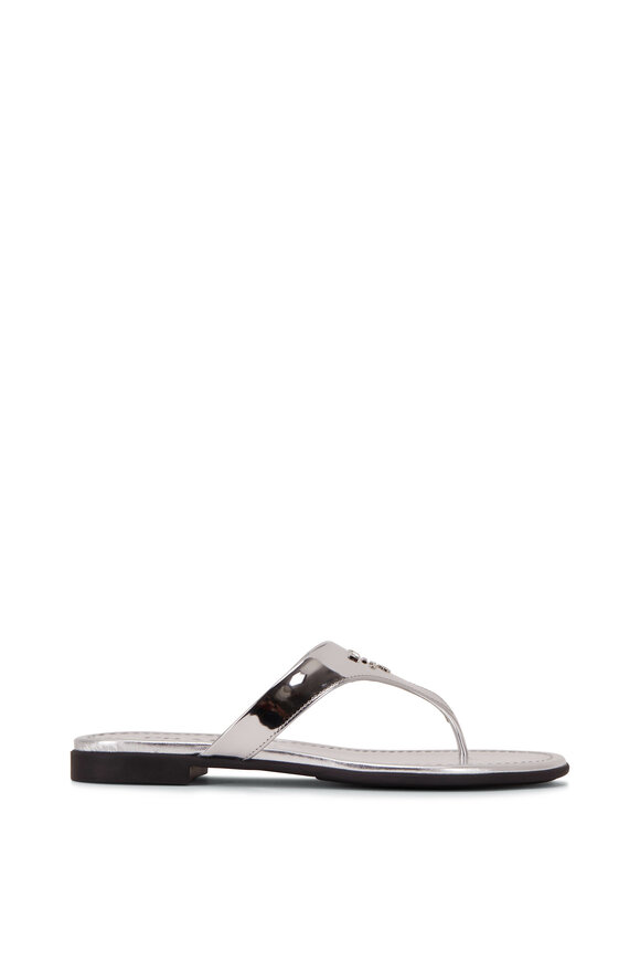 Prada - Silver Leather Logo Thong Sandal