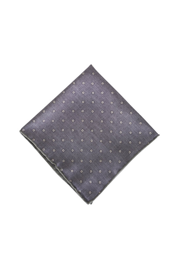 Brunello Cucinelli Gray & Khaki Geometric Print Pocket Square - view 2