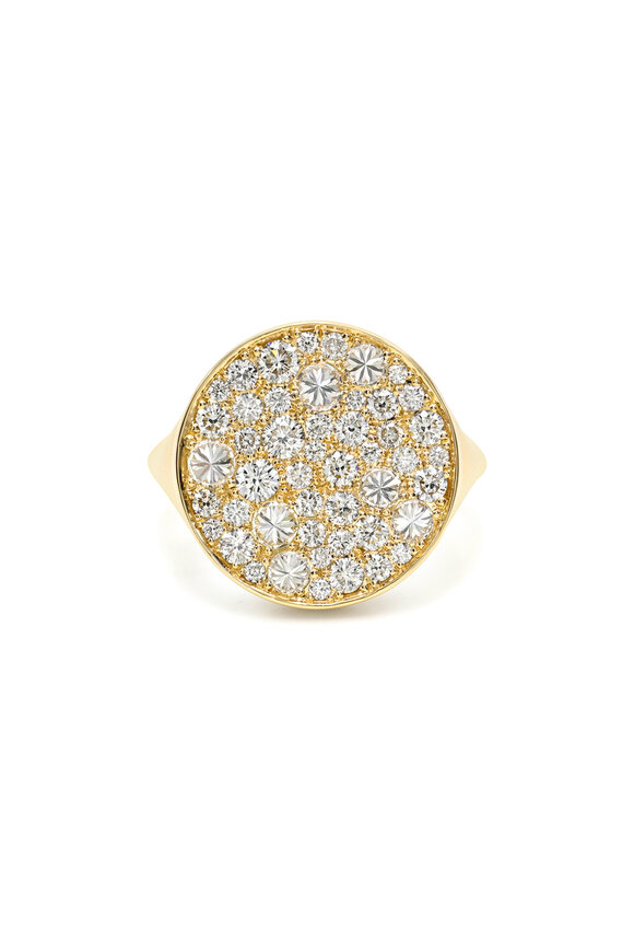 Dru 14k Yellow Gold Baby Diamond Quake Signet Ring
