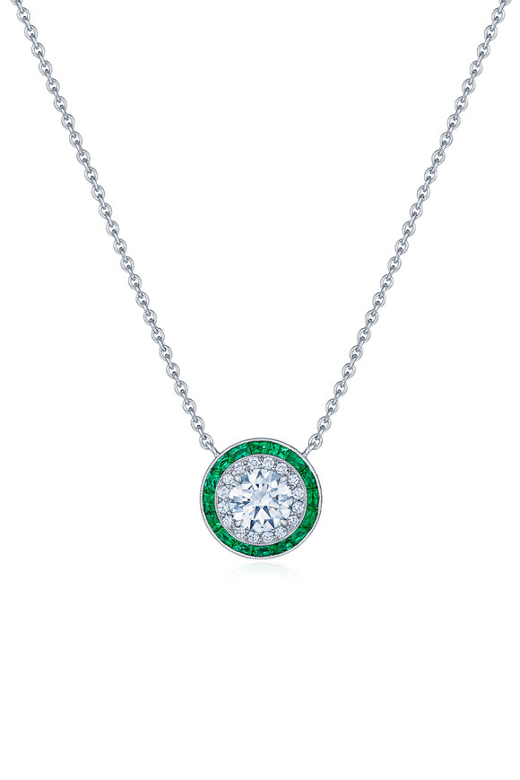 Kwiat 18k White Gold Diamond & Emerald Pendant Necklace - view 1
