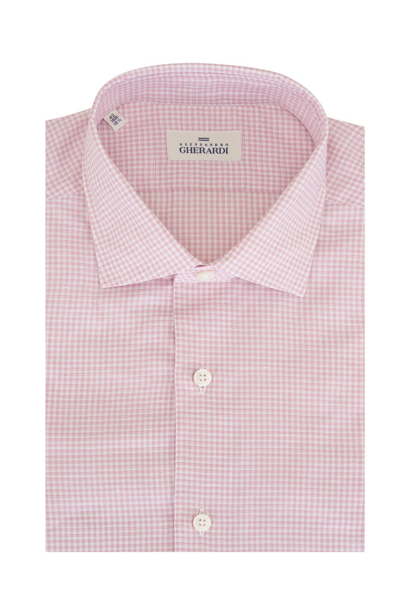 Alessandro Gherardi Red Micro Check Cotton & Linen Dress Shirt