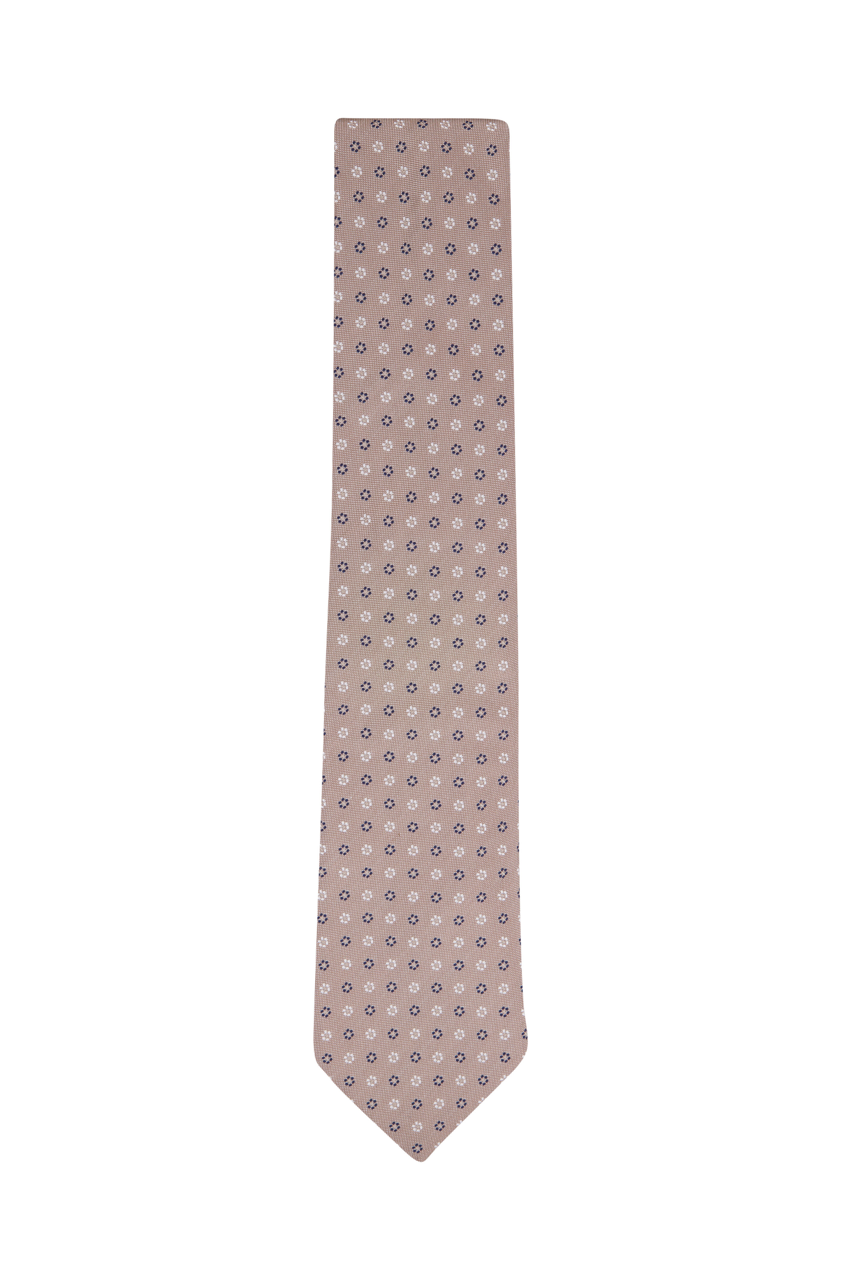 Zegna - Beige Floral Print Silk Necktie | Mitchell Stores