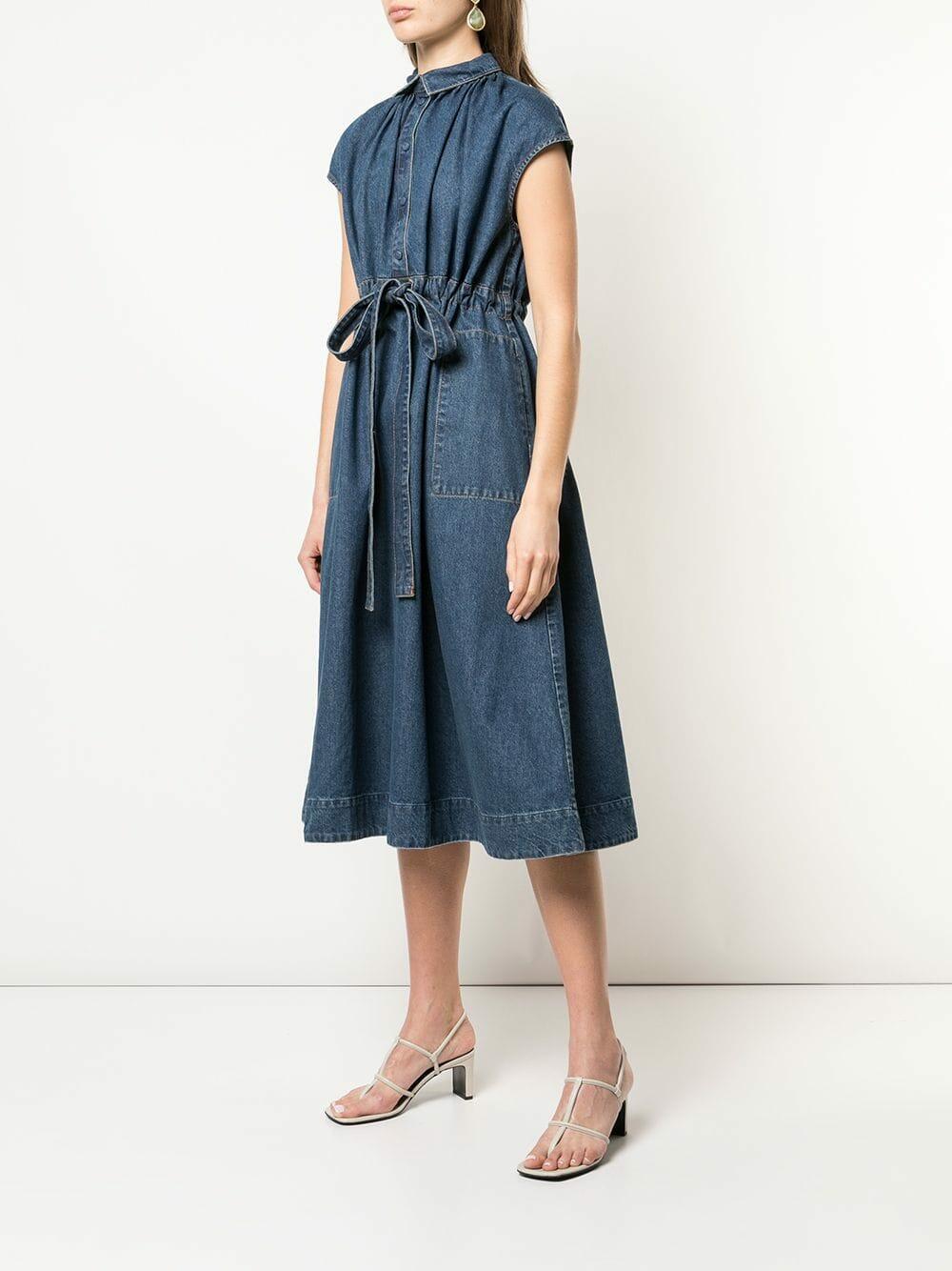CO Collection - Indigo Blue Tie Waist Denim Dress