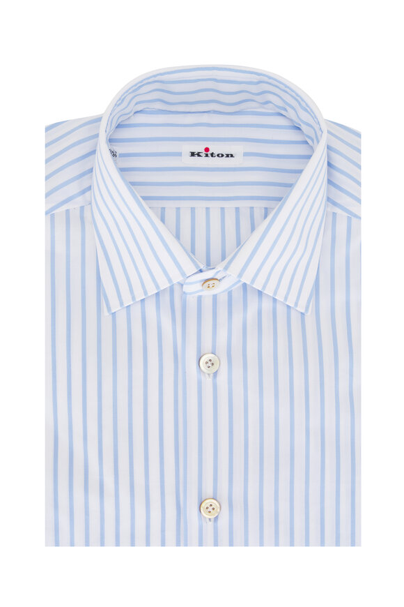 Kiton Blue Stripe Cotton Dress Shirt