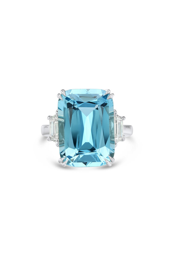 Aaron Henry Cushion Cut Blue Aquamarine & Diamond Ring - view 1