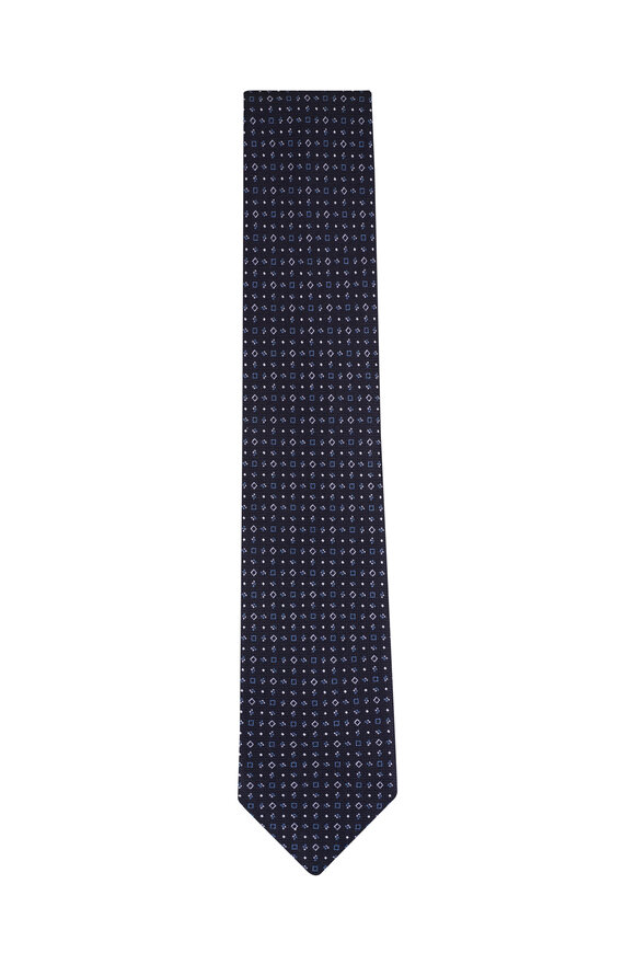 Brioni Midnight Blue Micro Print Flannel Silk Necktie