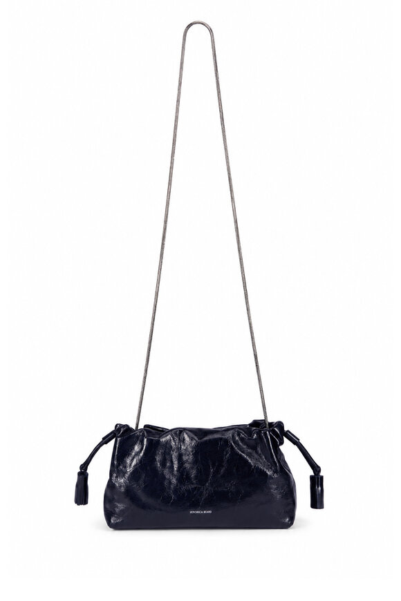 Veronica Beard Small Crinkle Navy Leather Drawstring Stash Bag - view 1