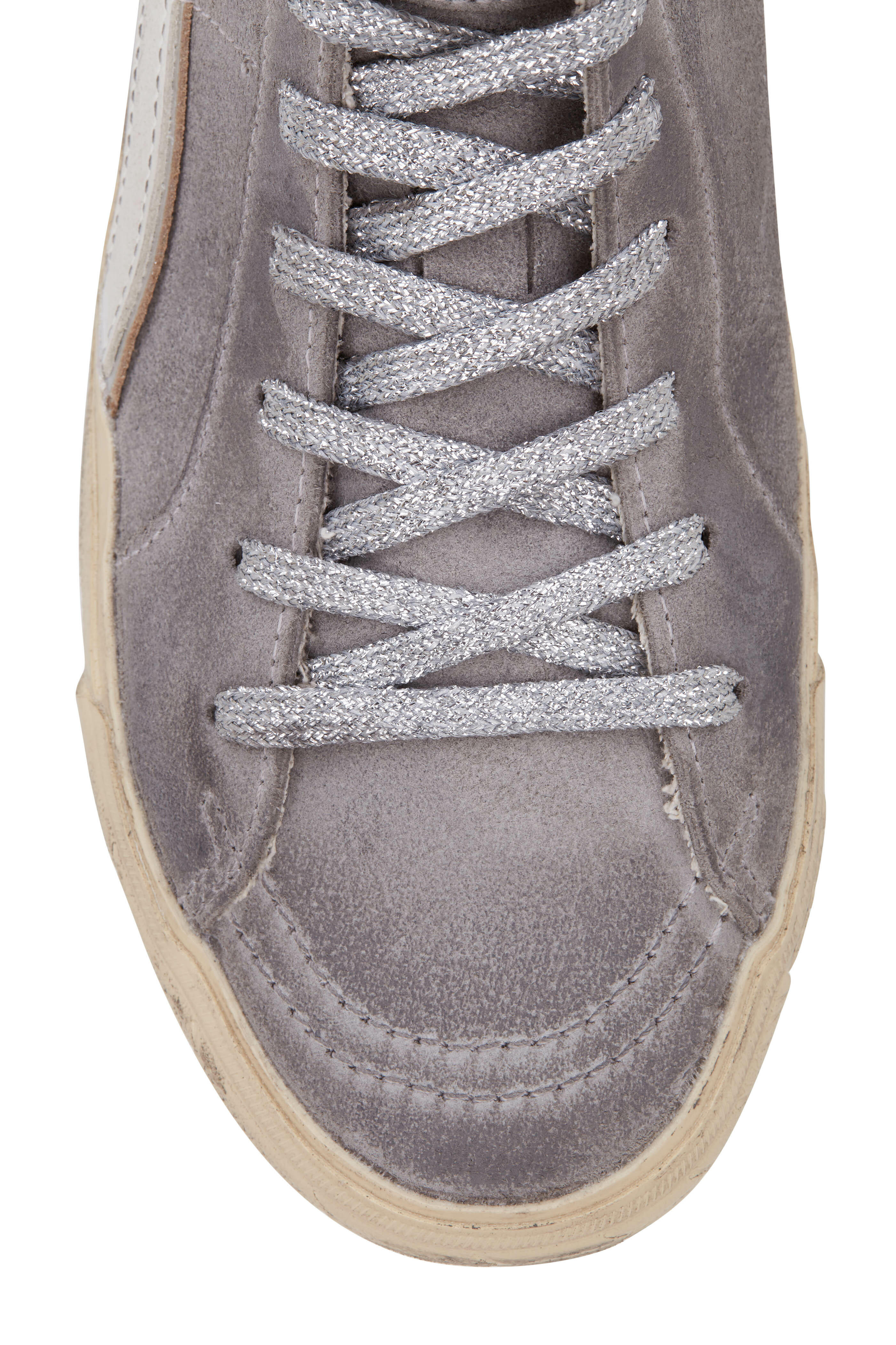 Golden Goose - Slide Gray Suede Silver Lace High Top Sneaker