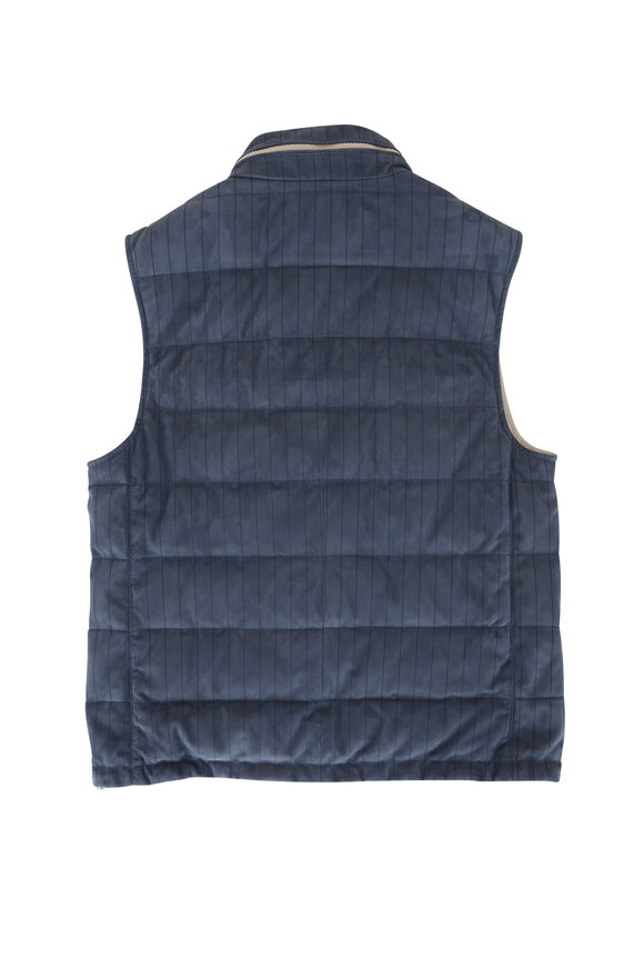 Brunello Cucinelli - Blue Pinstripe Suede Vest