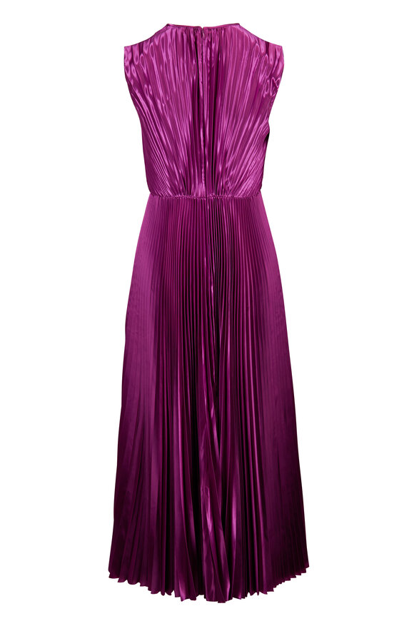 purple pleated midi dress Lulus + Fabulous Perfection Purple Satin Pleated Midi Dress