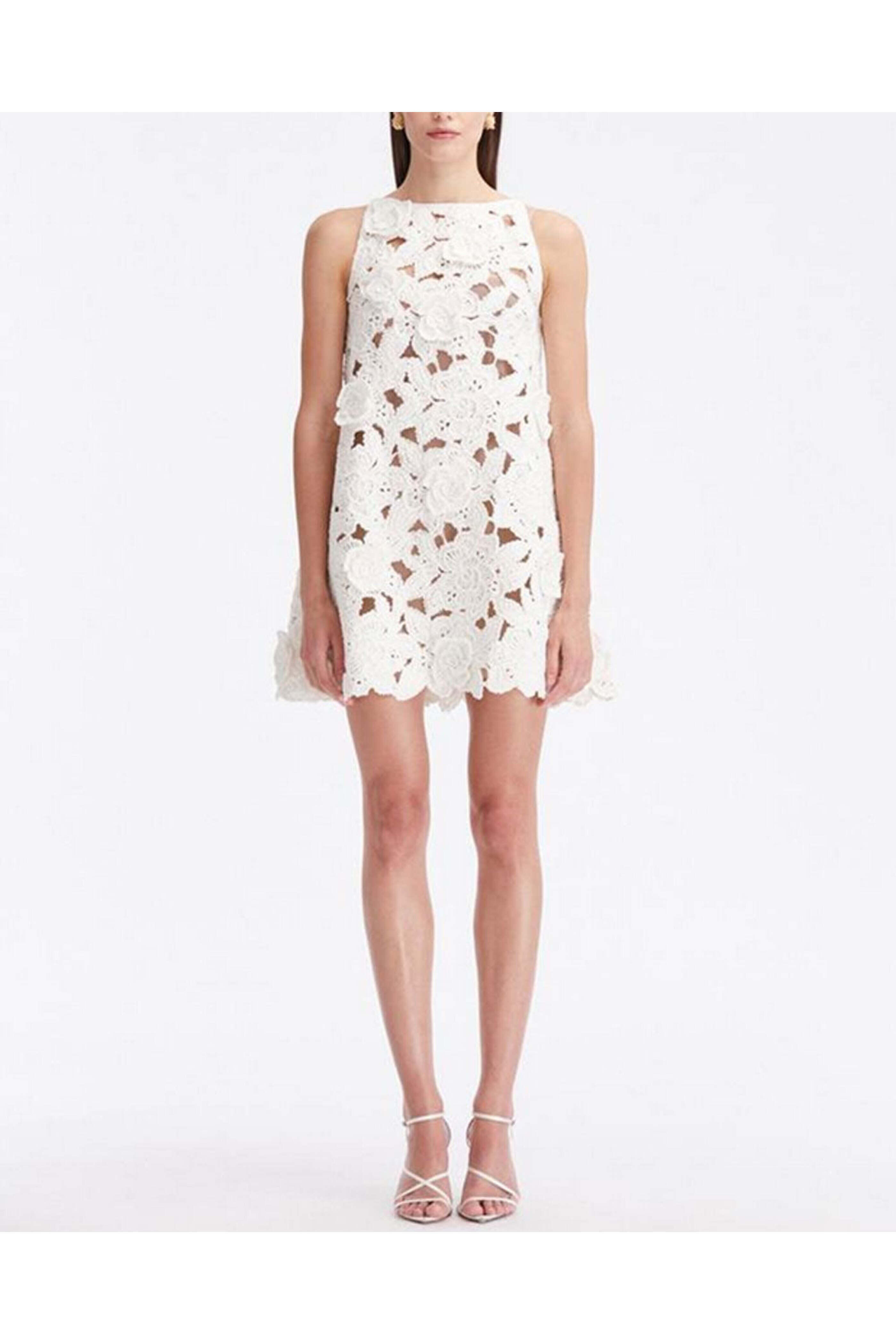 Oscar De La Renta★素敵！Off White Crochet Halter Neck Dress Oscar De La Renta Crochet Halter Mini Dress Size S – KMK