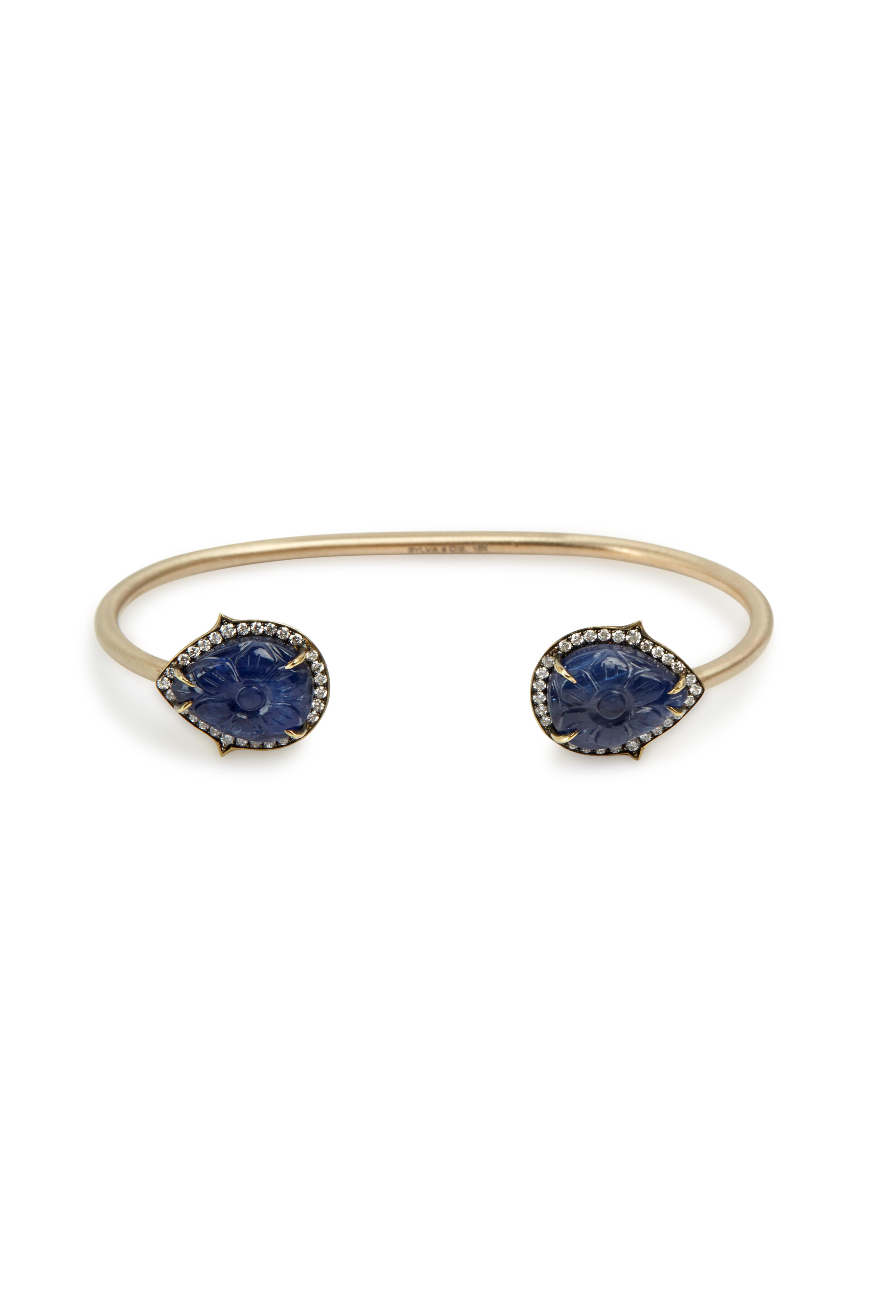 Sylva & Cie - Gold Silver Burmese Sapphire Diamond Cuff Bracelet