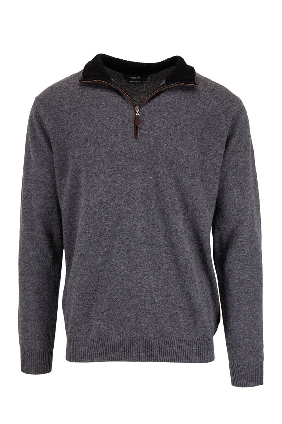 Kinross - Graphite Cashmere Quarter Zip Pullover