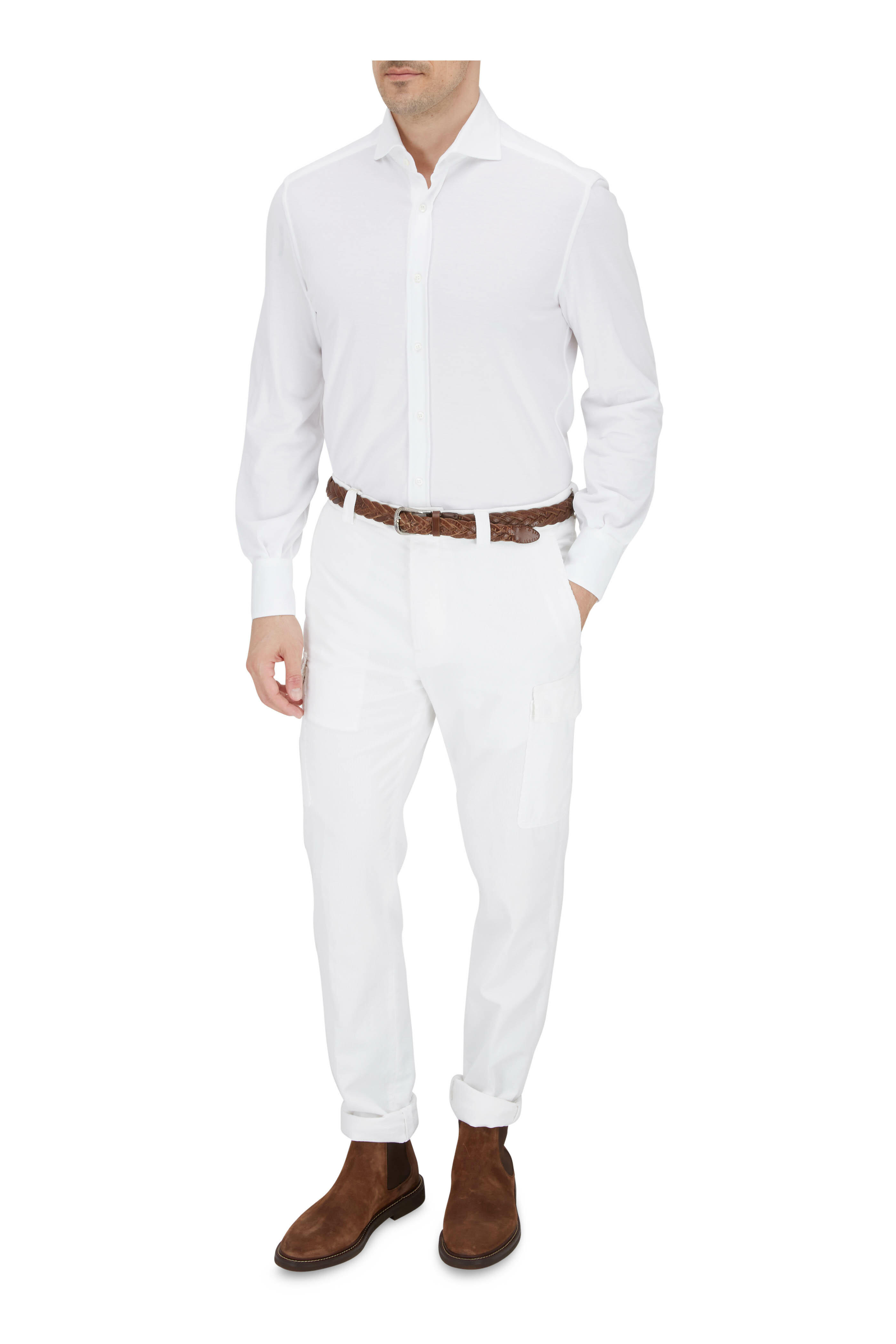 Brunello Cucinelli - White Jersey Cotton Knit Sport Shirt