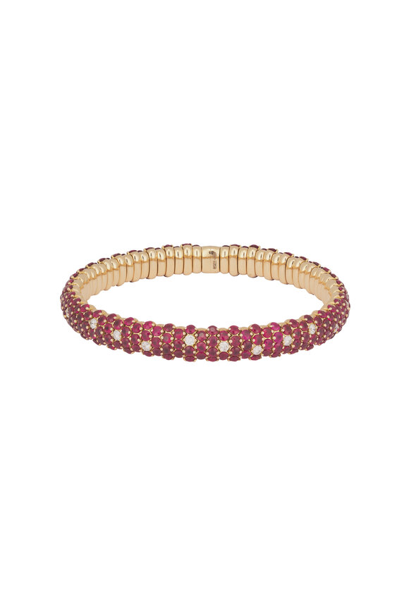 ZYDO 18k Yellow Gold Diamond & Ruby Stretch Bracelet - view 1