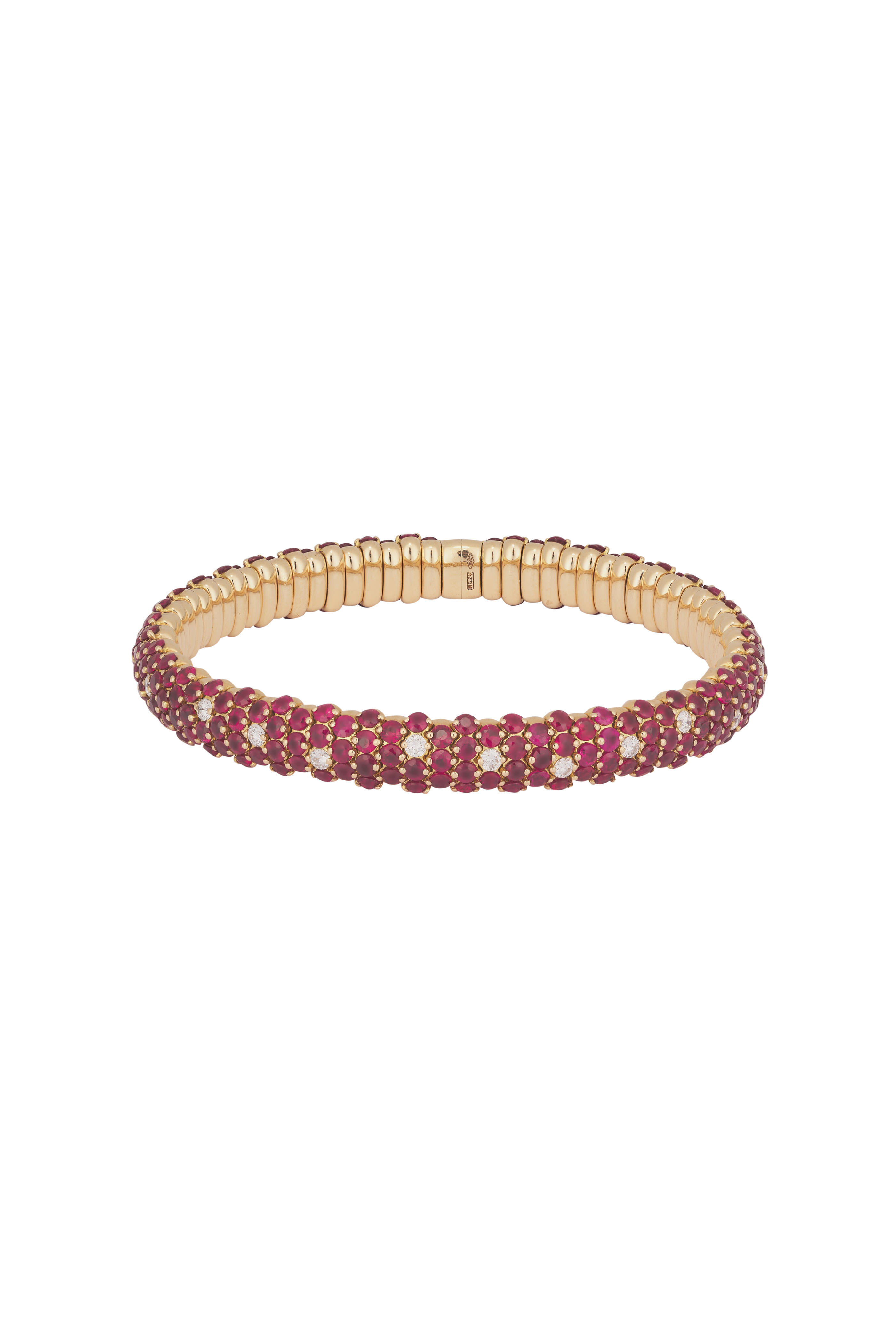ZYDO - 18k Yellow Gold Diamond & Ruby Stretch Bracelet - view 1