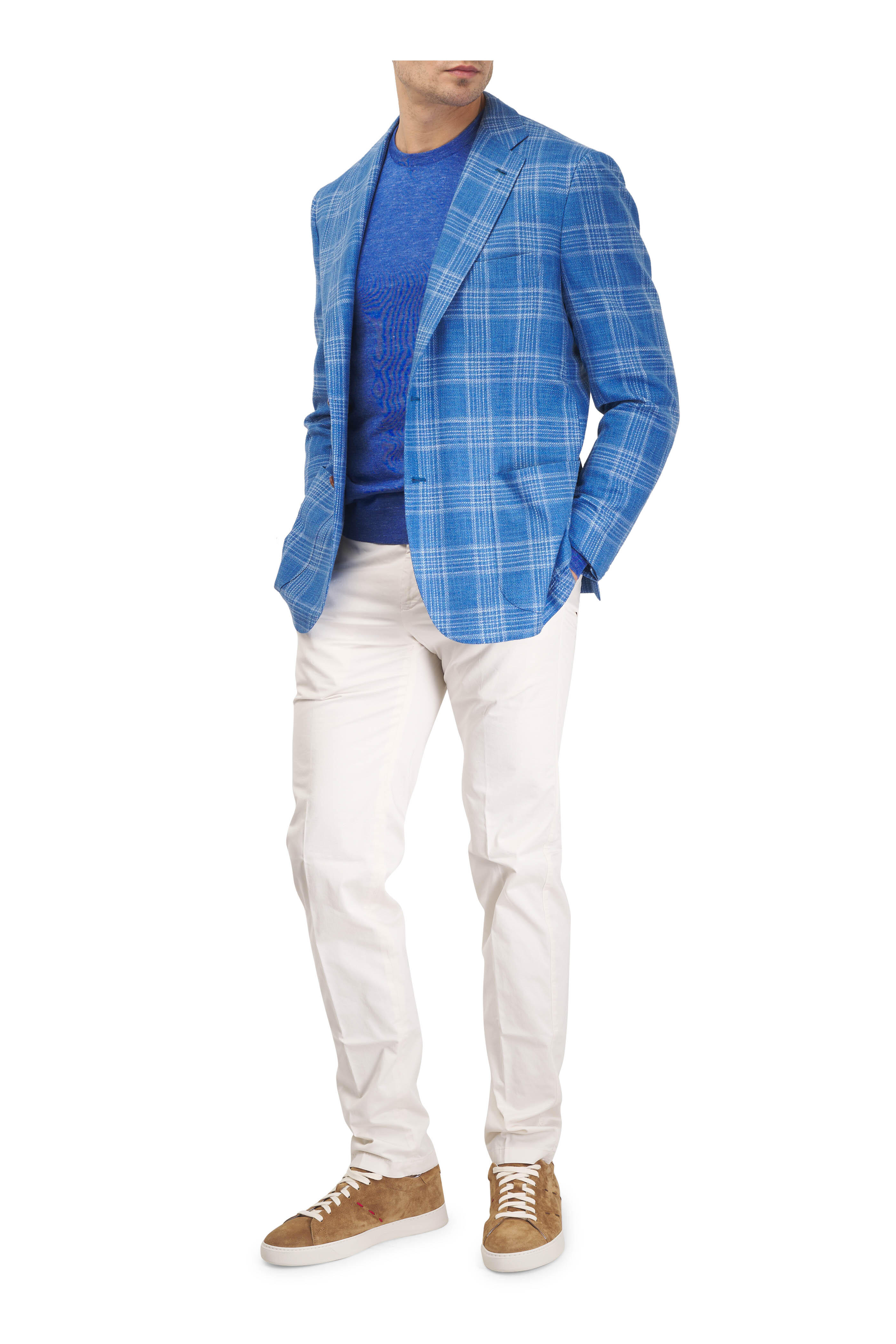 Kiton - Blue Silk, Cashmere & Linen Crewneck Sweater