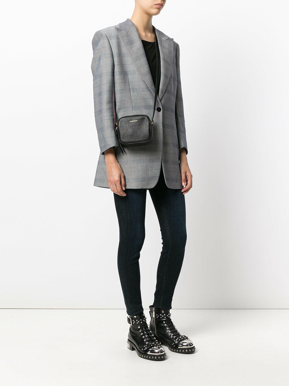 McQueen - Black Textured Embossed Leather Camera Crossbody