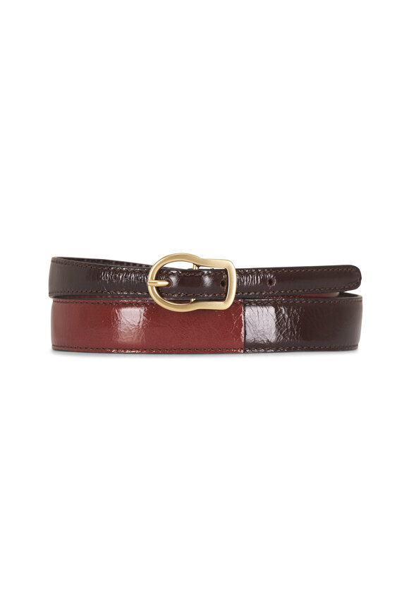 Dorothee Schumacher Two Tone Bordeaux & Rust Crackle Shine Skinny Belt - view 1