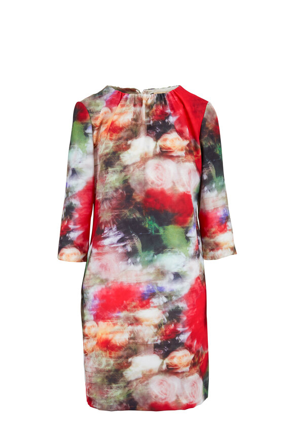 Adam Lippes - Multi Floral Printed Shirred Neck Mini Dress