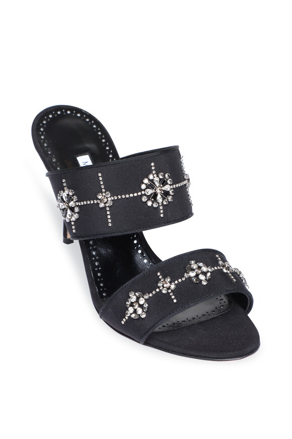 Manolo Blahnik Ralota Embellished Black Satin Mule, 90mm - view 1