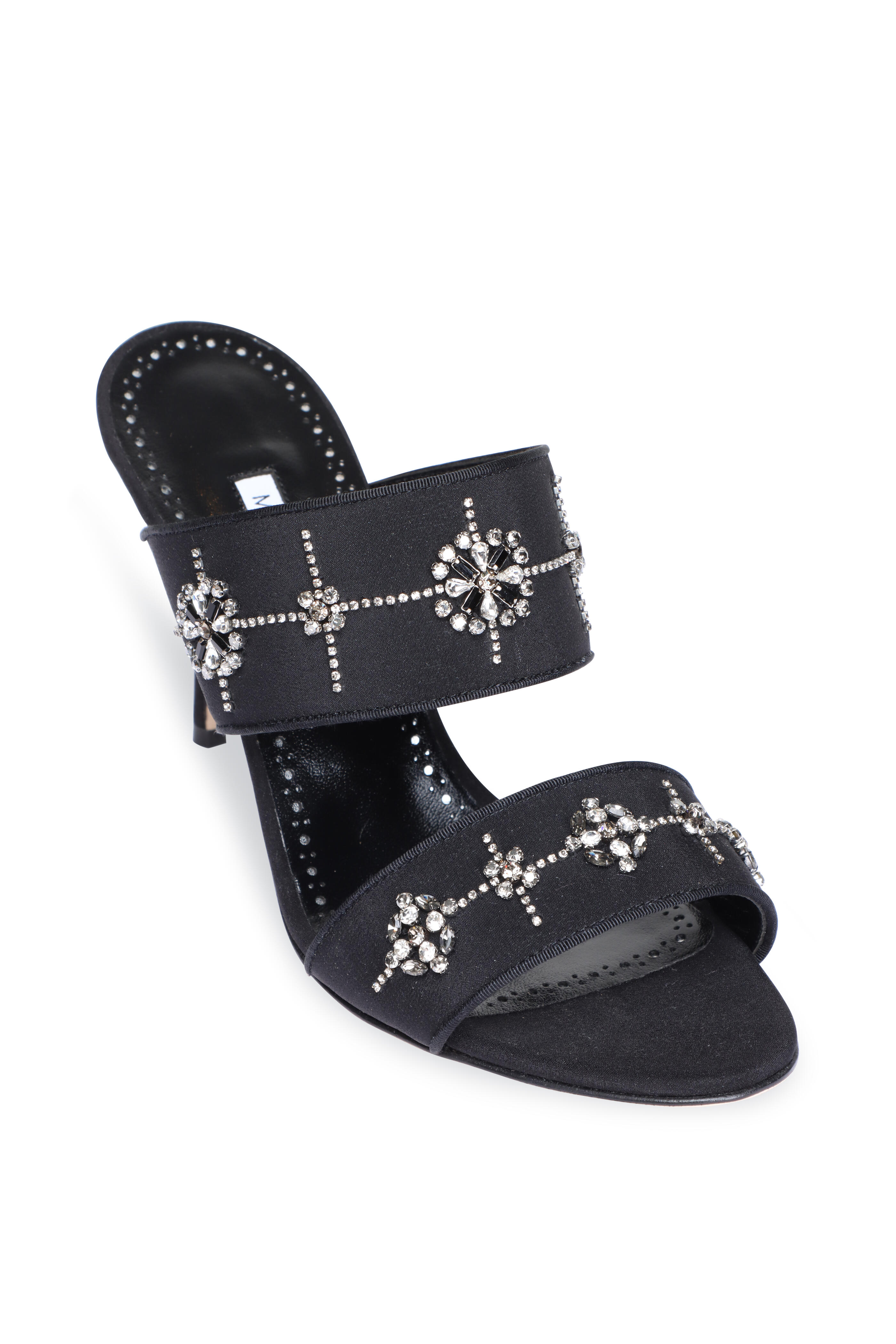 Manolo Blahnik - Ralota Embellished Black Satin Mule, 90mm
