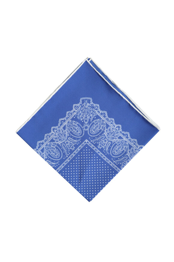 Kiton Royal Blue Paisley Silk Pocket Square - view 2