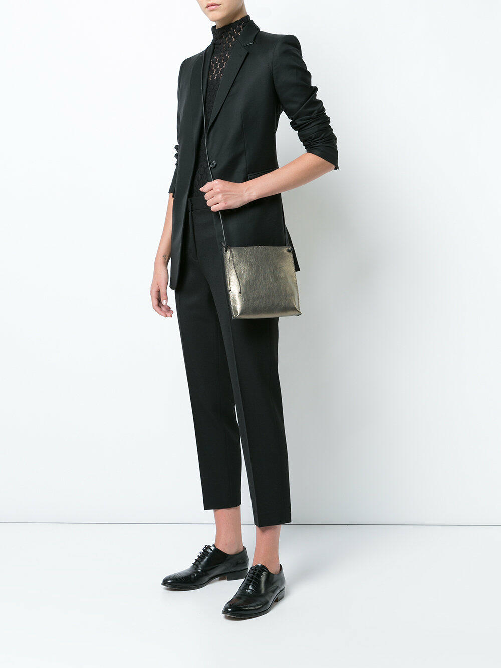 B May Bags Women's Gold Leather Strappy Zip Pouch