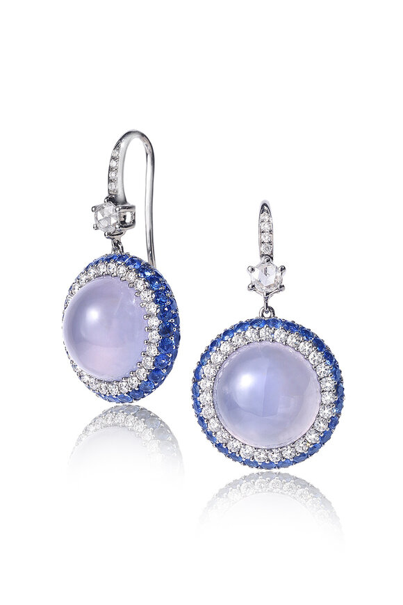 Nam Cho 18k White Gold Sapphire & Chalcedony Earring