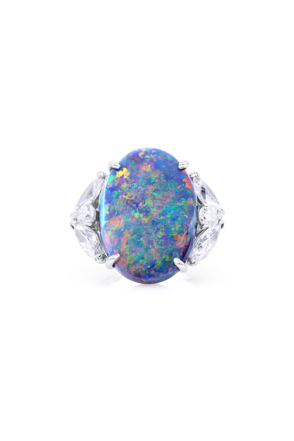 Oscar Heyman Platinum Black Opal & Diamond Ring