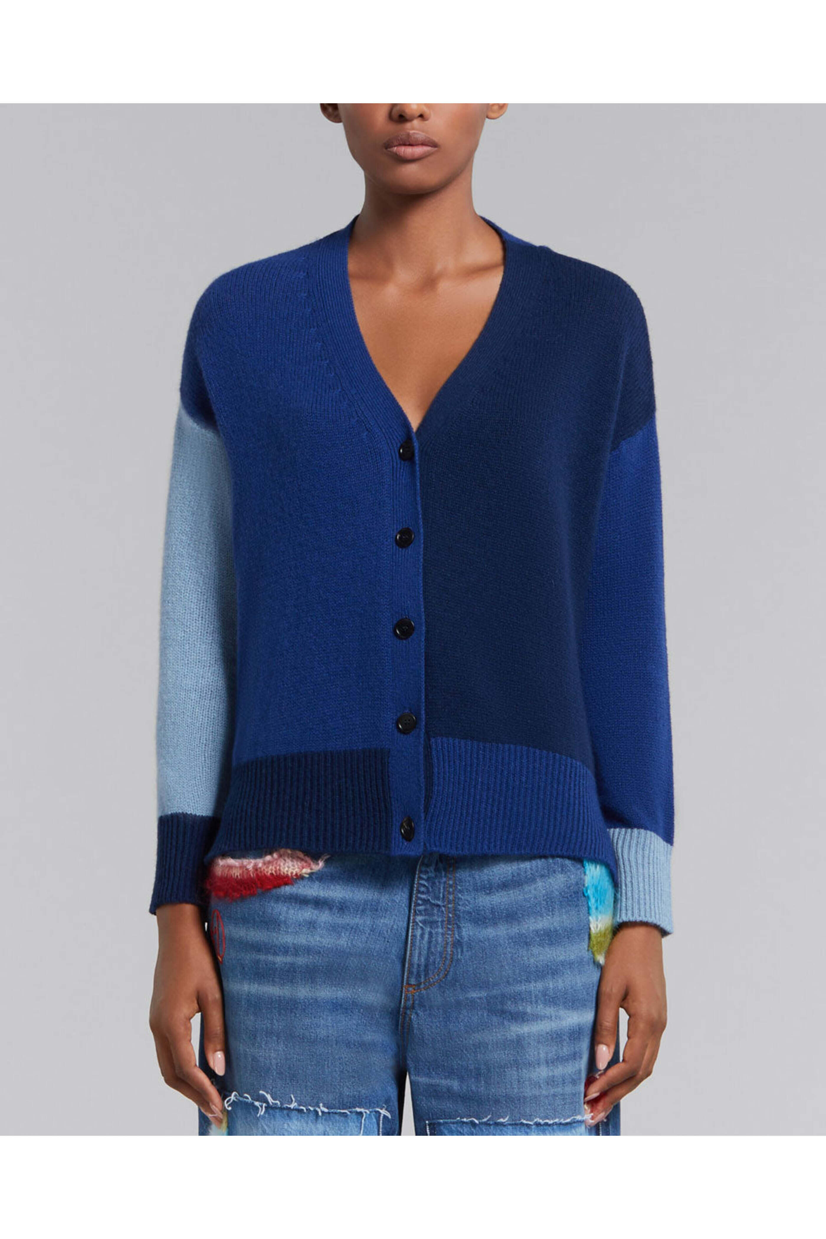 Marni - Ocean Colorblock Cashmere Asymmetrical Cardigan - view 2