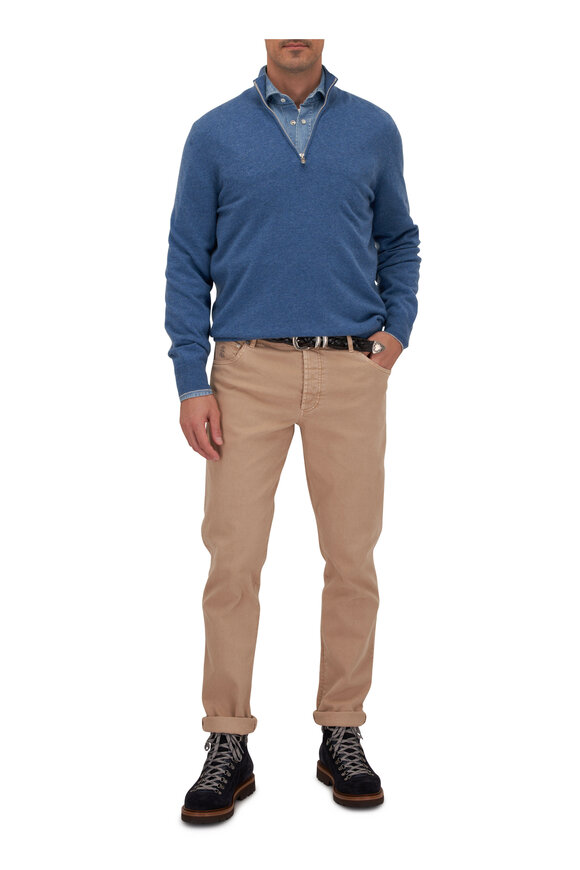 Brunello Cucinelli - Blue Wool & Cashmere Quarter Zip Pullover